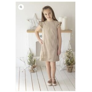 Maria Casero Kids Girls Velvet Ruffle Sleeve Dress Size 10 Beige Luxury‎